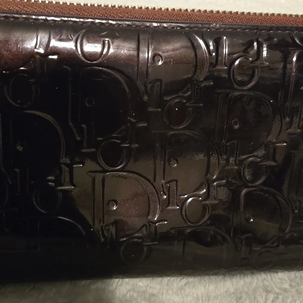 Dior Burgundy Patent Leather Embossed Wallet